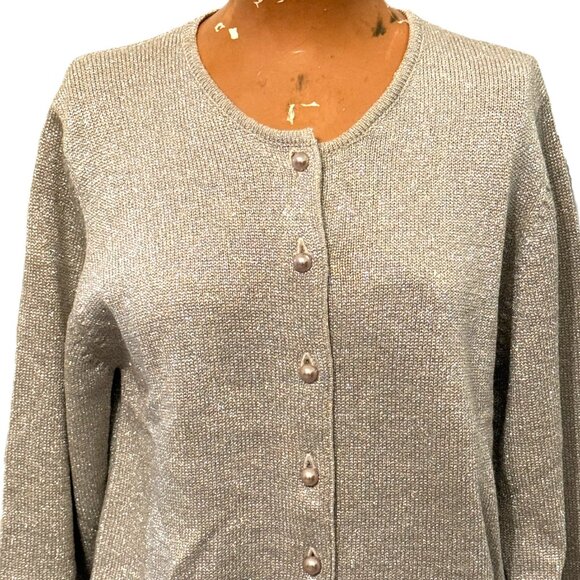NWT Cardigan Sweater Womens Small Metallic Silver Gray Pearl Btn Christmas Wool - Picture 2 of 8